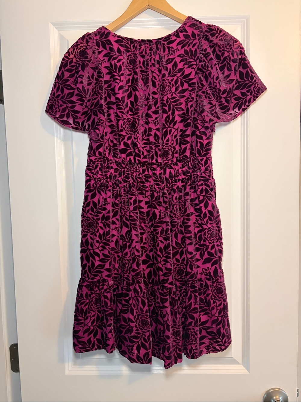 Anthropologie | Magenta Somerset Velvet Short Sleeve Mini Dress - Picture 5 of 9